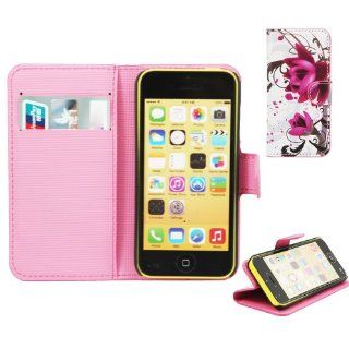 Printing Flowers Soft PU Leather Skin Gel Case Cover Pouch Protector With Stand For Apple iPhone 5C Cell Phones & Accessories