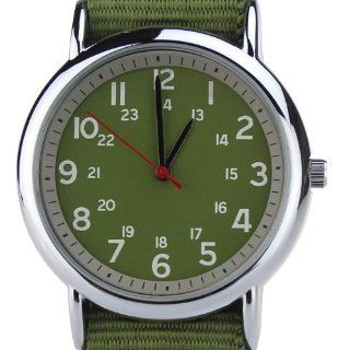 Orkina Quartz Silver Case Fashion Military Green Nylon Canvas Band Wrist Watch BU001 G Orkina Watches