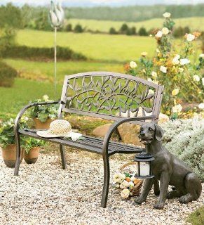 Steel Tuscany Olive Branch Bench with Hand Finished Antique Bronze Patina  Outdoor Benches  Patio, Lawn & Garden