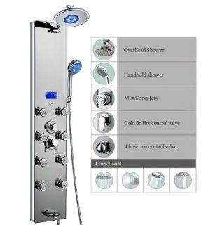 Blue Ocean 52" Aluminum SPA392M L Shower Panel Tower with Rainfall Shower Head, 8 Multi functional Nozzles   Fixed Showerheads  