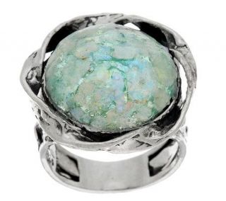 Or Paz Sterling Roman Glass Textured Round Ring —