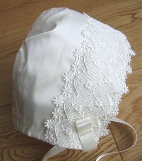 lace trim christening bonnet by adore baby