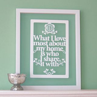 'what i love most about my home' papercut by ant design gifts