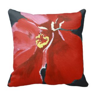 Red Hawaiian Hibiscus Flower Painting Throw Pillow