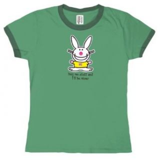 Happy Bunny   Womens Buy Me Stuff Juniors Ringer T Shirt Medium Green Fashion T Shirts Clothing