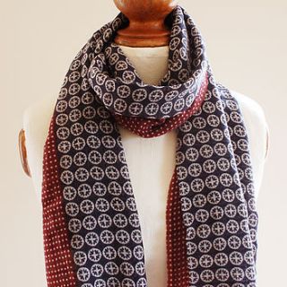 navy geometric pure wool scarf by highland angel