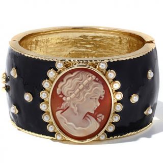 AMEDEO NYC® 35mm Oval Cornelian Cameo Enamel Bangle Bracelet