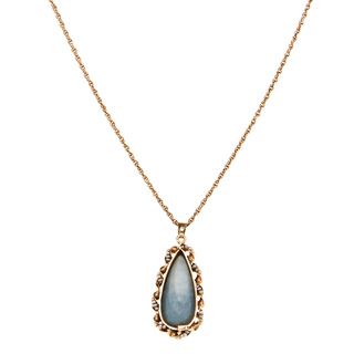 14k Yellow Gold Opal and FW Pearl Estate Necklace (1 mm) Estate and Vintage Necklaces
