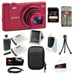 Sony DSC WX300/R 18.2 MP Digital Camera with 20x Optical Image Stabilized Zoom and 3 Inch LCD (Red) + Sony 16GB SDHC Memory Card + Sony Camera Case + Accessory Kit  Point And Shoot Digital Camera Bundles  Camera & Photo