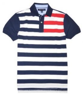 Tommy Hilfiger Men Logo Striped Polo T shirt (M, Navy/white/red) at  Men�s Clothing store