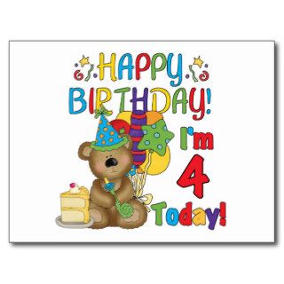 Happy Birthday Teddy Bear 4th T shirts and Gifts Post Cards