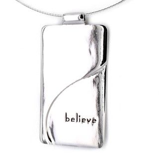 Silvertone Embossed Curve and 'believe' Message Pendant Necklace West Coast Jewelry Fashion Necklaces