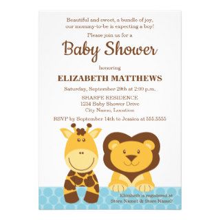Cute Giraffe and Lion Baby Shower Invitations