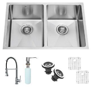 VIGO VG15051 Undermount Faucet Grid Two Strainers Double Bowl Kitchen Sink, Steel    