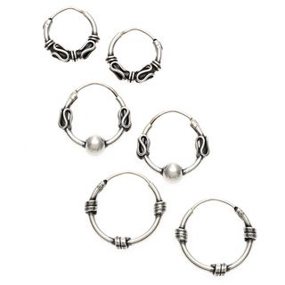 Sunstone Sterling Silver Bali 3 pair Endless Hoop Earring Set Sunstone Sterling Silver Earrings