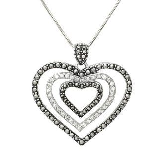 Victoria Crown TM Marcasite Cubic Zirconia Heart Necklace on 18" Chain Jewelry
