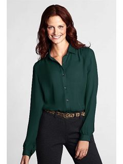 Lands End Women`s plain georgette bow blouse Dark Green