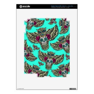 Owl holding sugar skull on mint green base. decals for iPad 3