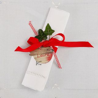 personalised christmas robin tag by chantal devenport designs