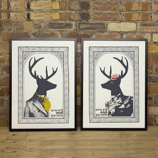 set of two mr and mrs dandy deer prints by orwell and goode