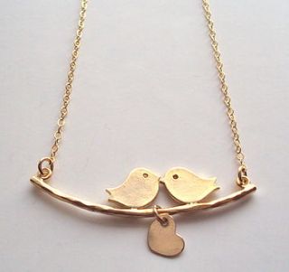 gold lovebirds and heart necklace by a box for my treasure