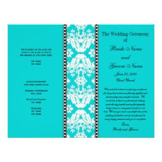 Aqua White Damask Wedding Program Personalized Flyer