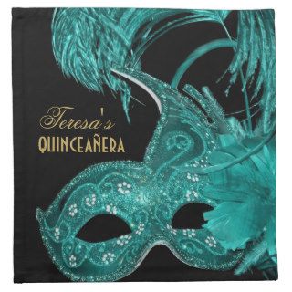 Masquerade quinceañera birthday turquoise mask napkins