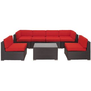 Aero Outdoor Wicker Patio 7 piece Sectional Sofa Set in Espresso with Red Cushions Modway Sofas, Chairs & Sectionals