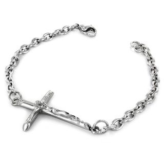 West Coast Jewelry Large Stainless Steel Sideways Crucifix Link Bracelet West Coast Jewelry Stainless Steel Bracelets