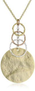 1AR by UnoAerre 18KT Gold Plate Rustic Finish Circle Necklace with Graduated Links Jewelry