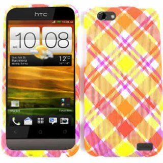 ACCESSORY MATTE COVER HARD CASE FOR HTC ONE V SUMMER PINK YELLOW PLAID Cell Phones & Accessories