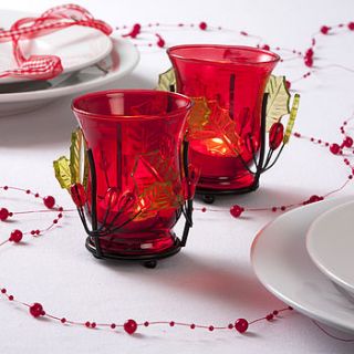 red glass & holly tea light holder by the contemporary home