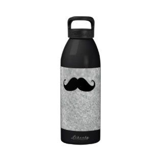 Funny Black Mustache And White Sparkle Bling Reusable Water Bottle