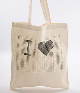 'i heart…' tote bag cross stitch kit by cerys turner