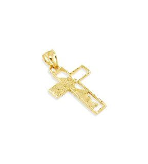 14k Solid Gold Jesus Open Cross Modern Crucifix Pendant Jewelry