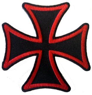 3" Red On Black Motorcycle Maltese Iron Cross Novelty Iron On Patch Applique