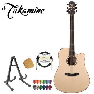 Takamine EG363SC Acoustic Electric Guitar with Stand, Cable, Strings, Takamine Suede Strap and Pick Sampler Musical Instruments