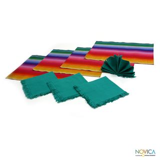 Set of 4 Cotton 'Rainbow Fantasy' Placemats and Napkins (Guatemala) Novica Placemats/Napkins