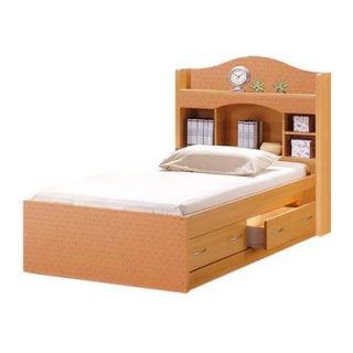 Hodedah Twin Platform Bed with 2 Drawers and Bookcase Headboard