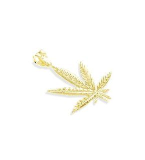 14k Solid Gold Diamond Cut Marijuana Leaf Pendant Jewelry