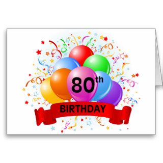 80th Birthday Banner Balloons Greeting Card