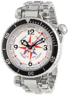 Gio Monaco Men's 369 Poseidon White Dial Automatic Stainless Steel Compass Watch Watches