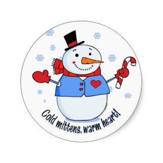 Cold Mittens Snowman Round Stickers