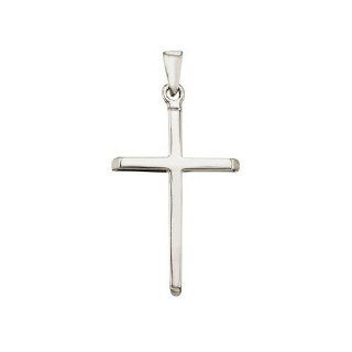 14K White Gold Plain Cross Pendant with 18" Chain Jewelry