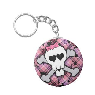 Pink Skull and Crossbones with Hearts and Bow Key Chains