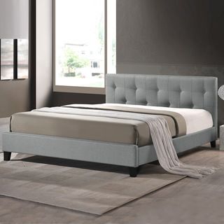Baxton Studio Annette Gray Linen Modern Bed with Covered Buttons Baxton Studio Beds
