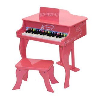 Childrens 30 key Toy Pink Wood Piano with Seat Toys & Games