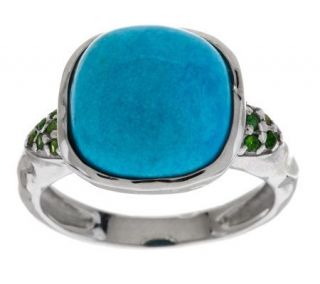 Turquoise and Chrome Diopside Hammered Sterling Ring —
