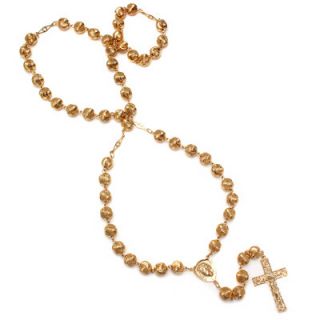 Sterling Essentials Gold Plated Bronze Diamond Cut Beaded Jesus Rosary