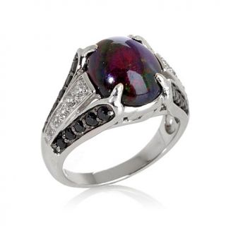 Victoria Wieck Black Ethiopian Opal Cabochon, White Topaz and Black Spinel Ring